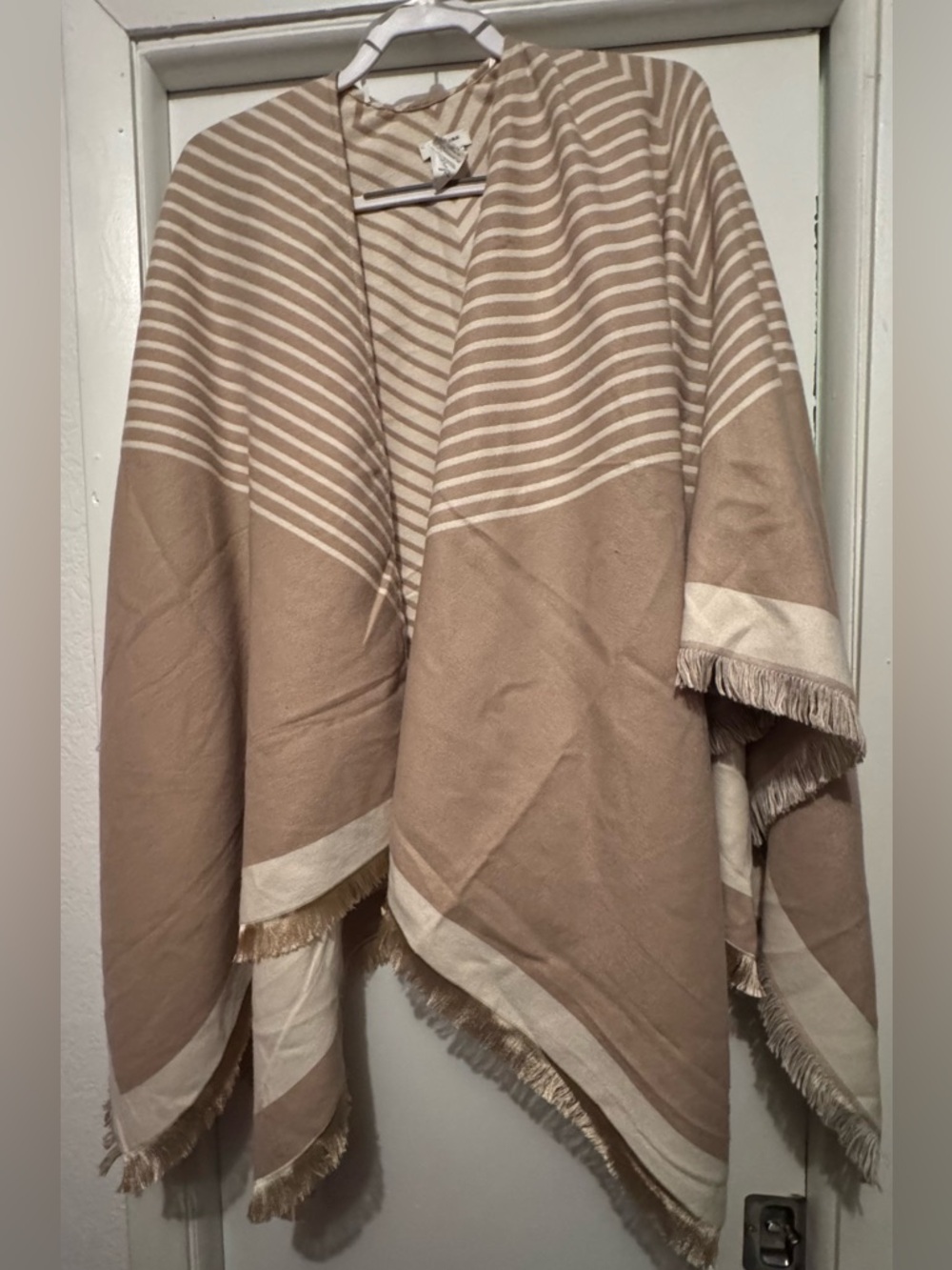 Banana Republic Beige and Cream Striped Fringe Wrap